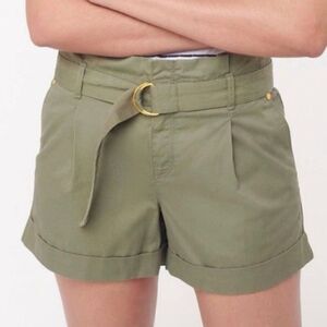 Loft army green high rise paperbag cuffed hem shorts 0